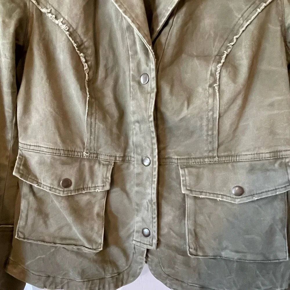 Free People Distressed Army Green Fitted Jacket Size Small - Picture 5 of 10